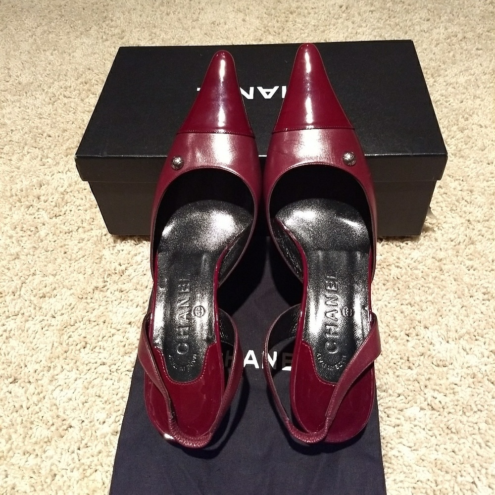 ✴️ CHANEL Leather Slingback Classic Shoes Size 8.5